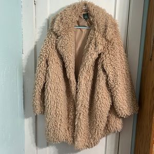 Long line faux fur open front coat